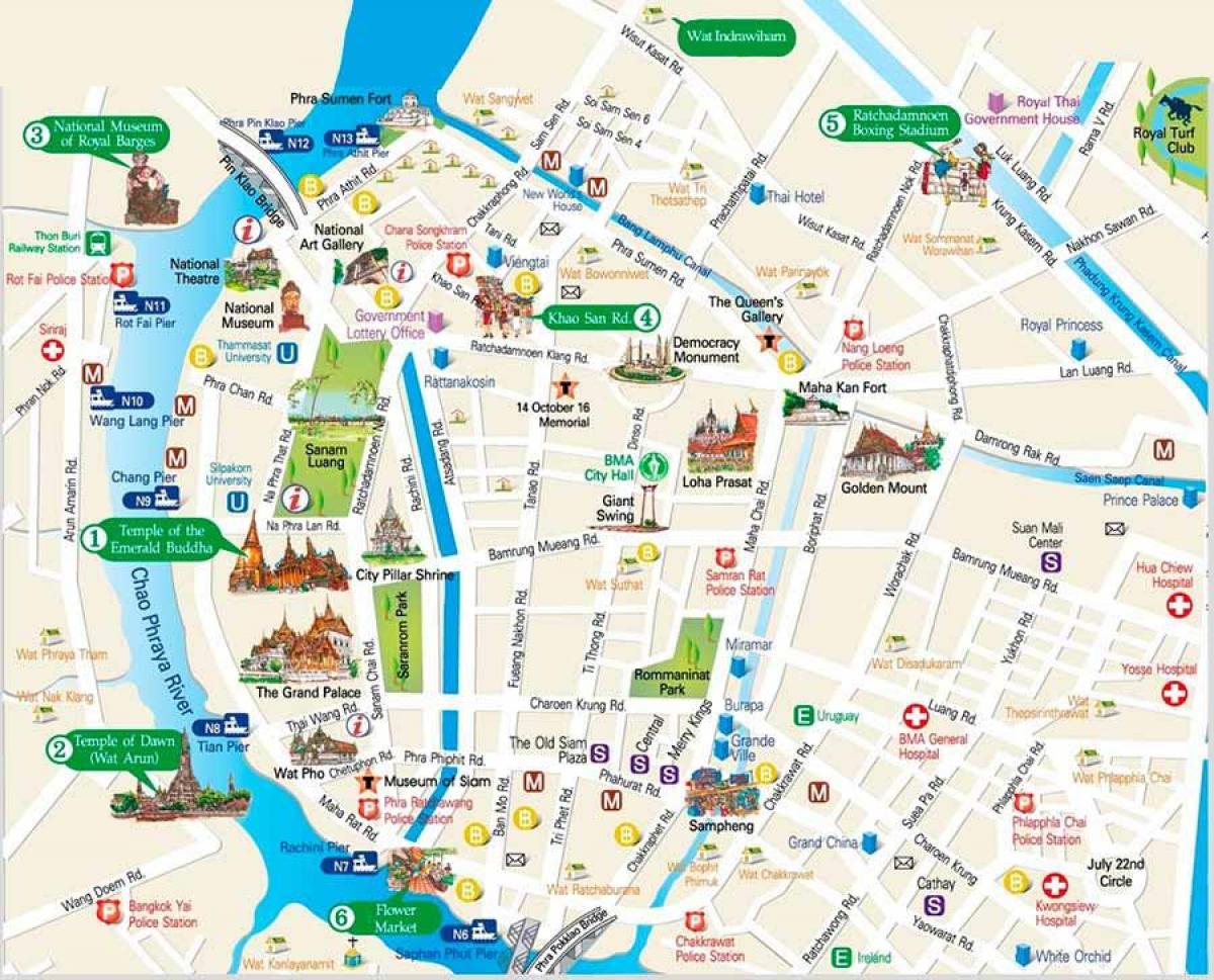 بانکوک مکان برای بازدید در نقشه
